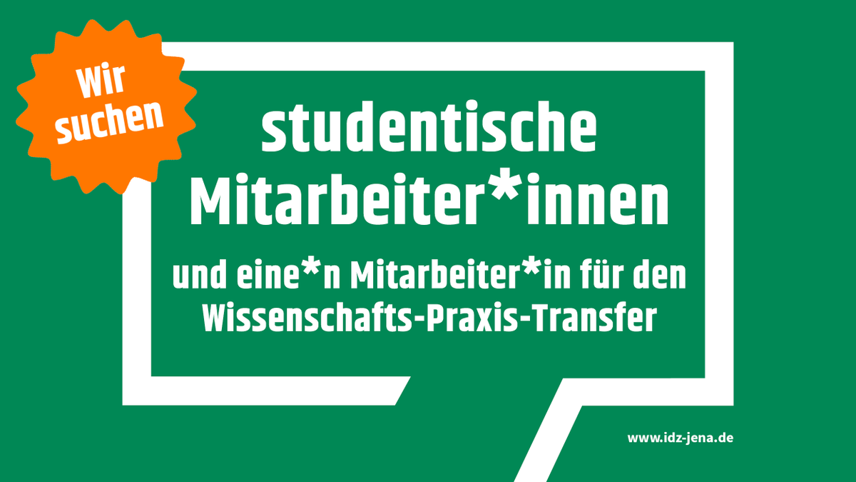 IDZ (@idz_jena) on Twitter photo ... 🔎 wir suchen neue Kolleg*innen für die Projekte
🔸Trans*feindlichkeit
🔸Wissensnetzwerk Rechtsextremismusforschung &
🔸Diskriminierung bei Waren und Dienstleistungen im digitalen Raum ➡️ idz-jena.de/ueber-das-inst…
<a href="/AmadeuAntonio/">Amadeu Antonio Stiftung</a> <a href="/Mobile_Beratung/">MOBIT</a> <a href="/ezra_online/">ezra</a> <a href="/EFBI_Sachsen/">Else-Frenkel-Brunswik-Institut (stillgelegt)</a> ... 🔎 wir suchen neue Kolleg*innen für die Projekte
🔸Trans*feindlichkeit
🔸Wissensnetzwerk Rechtsextremismusforschung &
🔸Diskriminierung bei Waren und Dienstleistungen im digitalen Raum ➡️ idz-jena.de/ueber-das-inst…
<a href="/AmadeuAntonio/">Amadeu Antonio Stiftung</a> <a href="/Mobile_Beratung/">MOBIT</a> <a href="/ezra_online/">ezra</a> <a href="/EFBI_Sachsen/">Else-Frenkel-Brunswik-Institut (stillgelegt)</a>