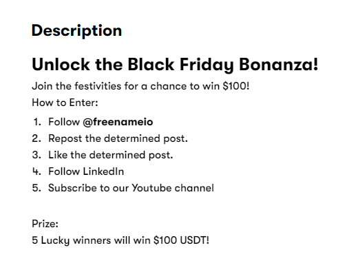 📌<a href="/freenameio/">Freename</a> #Airdrop 

•Rastgele kişi başı:
🎁5 kişi $100 USDT kazanacak

📍Katılım👉app.questn.com/quest/83940621…

📅Son gün: 24 Aralık

#Dropiers #Giveaway #borsa #Cekilis #dolar #Bitcoin #DolarTL #usdtry #binance