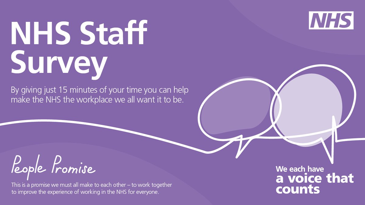 🗓️ Colleague reminder: The NHS Staff Survey closes tomorrow!

Don't forget to complete your online or paper copy.

Completing the survey supports the design and development of future changes and improvements.

✔️ We each have a voice that counts.