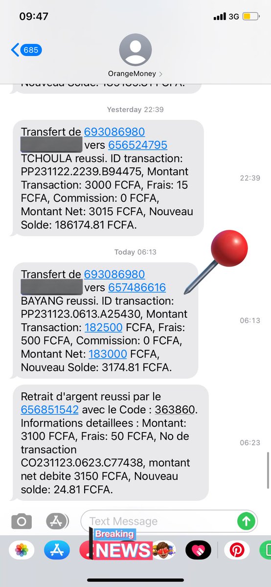 🚨🚨🚨
Notre argent n’est vraiment pas en sécurité avec <a href="/Orange_Cameroun/">Orange Cameroun</a>. Je me lève ce matin et je constate avec stupeur qu’un transfert de 182.500F et ensuite un retrait de 3000F ont été fait pendant que je dormais ( Je dors seul, toujours seul) et quand j’appelle le numéro ⬇️