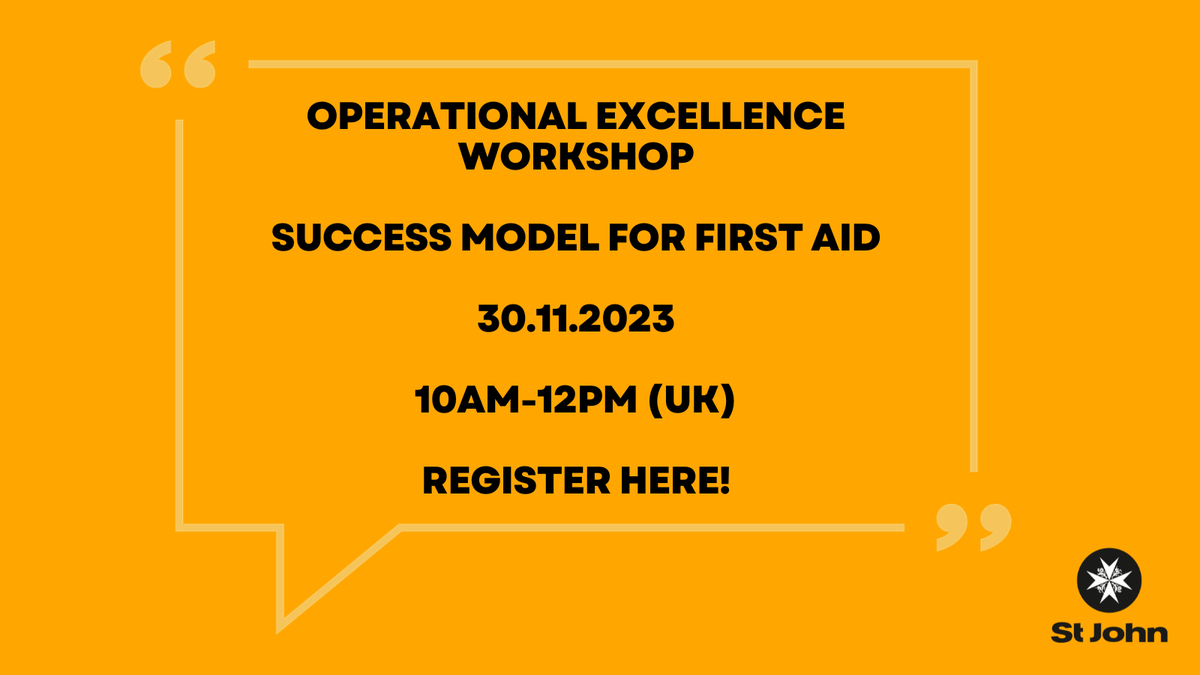 StJohnINTL's tweet photo. 🌠There's a week to go until our workshop on Operational Excellence!

Register 👉: https://t.co/sPEloS0N8R

Learn more about our Success Model for First Aid 👇: https://t.co/iTImswtYDP

#OneStJohn #ValuesLed #Excellence https://t.co/9NFKqoCFCh