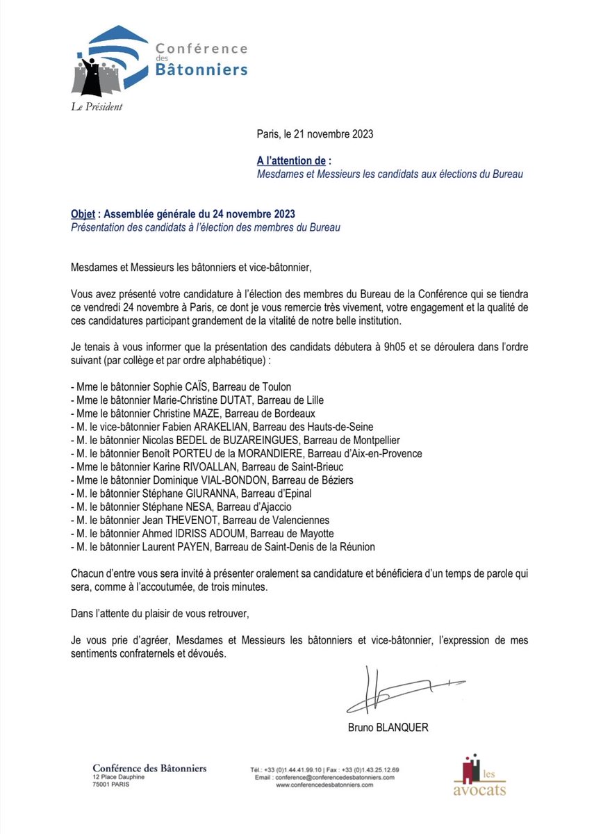 idradah's tweet photo. Des élections, il y en aura aussi à la Conférence des Bâtonniers, précisément demain vendredi 24 novembre 2023.

Je suis candidat face au Bâtonnier Payen du Barreau de Saint-Denis pour le collège des Barreaux d’Outre-mer. https://t.co/x4HPoDZkUf