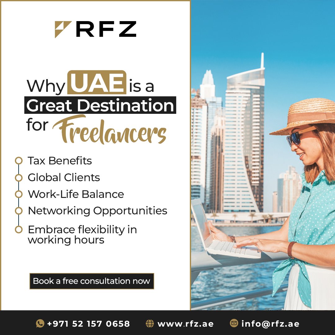 rfzcsp's tweet image. Embrace the freelance life in the UAE! Enjoy tax benefits, global clients, and flexible working hours. Ready to start? Secure your freelancer visa with RFZ!  
#FreelanceUAE #RFZ #WorkFlexibility