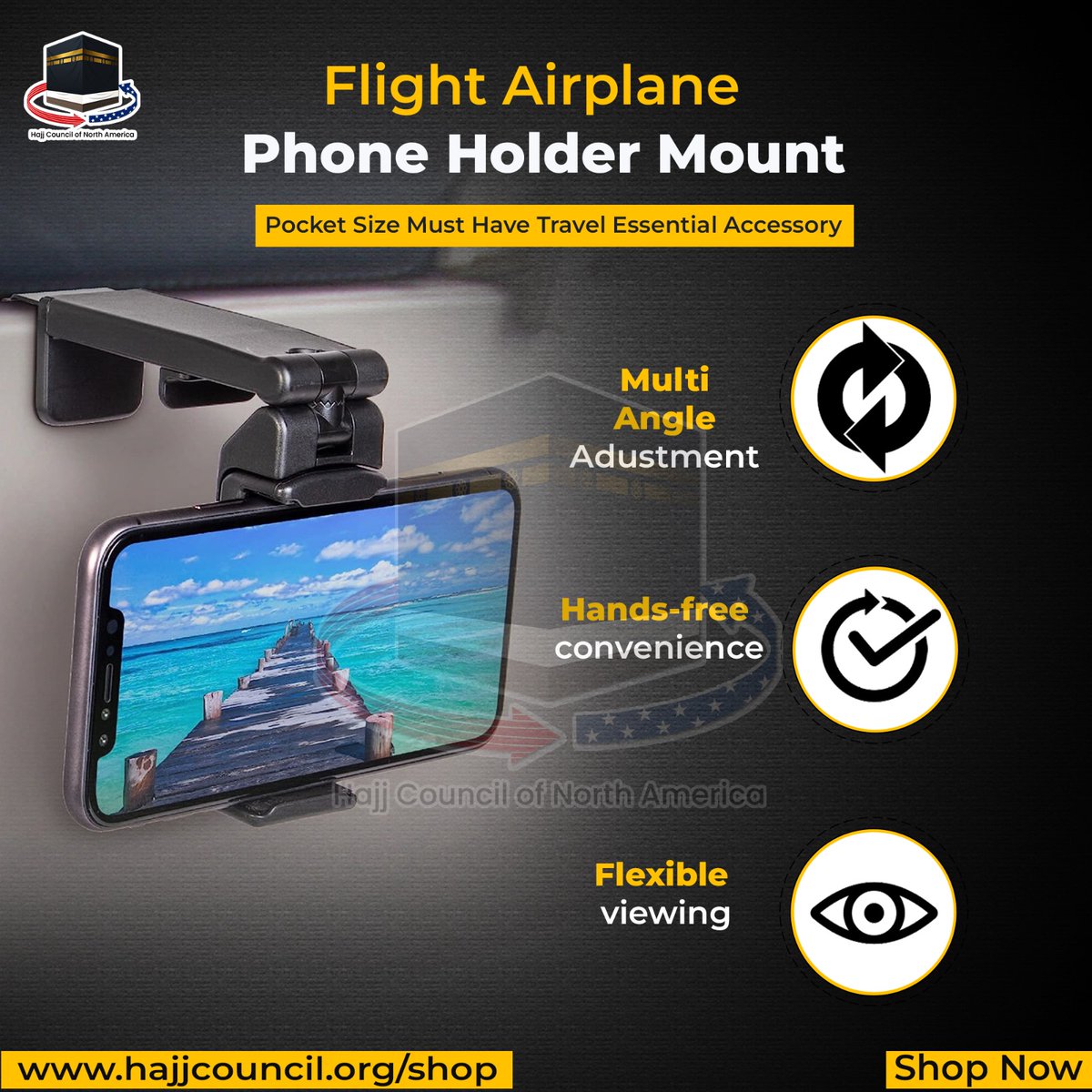 Hajj_Council's tweet image. Hands-free convenience for your sacred journey with the Flight Airplane Phone Holder Mount! 📱✈️ The strong clamp secures your phone to tables or luggage handles up to 1.5 inches wide.

Get Yours Now: amzn.to/3OY37GZ

#HajjTravel #UmrahEssentials #PhoneHolder