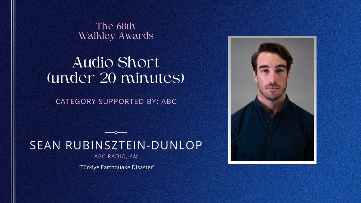 The winner for Audio Short, supported by @ABCaustralia, is: Sean Rubinsztein-Dunlop (@seanrubinsztein), ABC Radio, AM. #walkleys