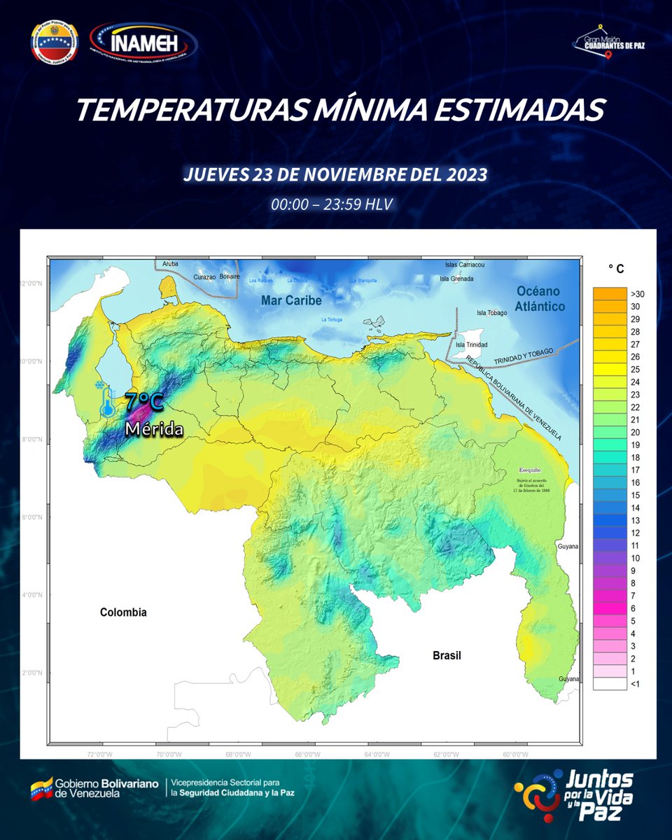 #23Nov #INAMEHInforma Temperaturas Mínimas Estimadas #FelizJueves