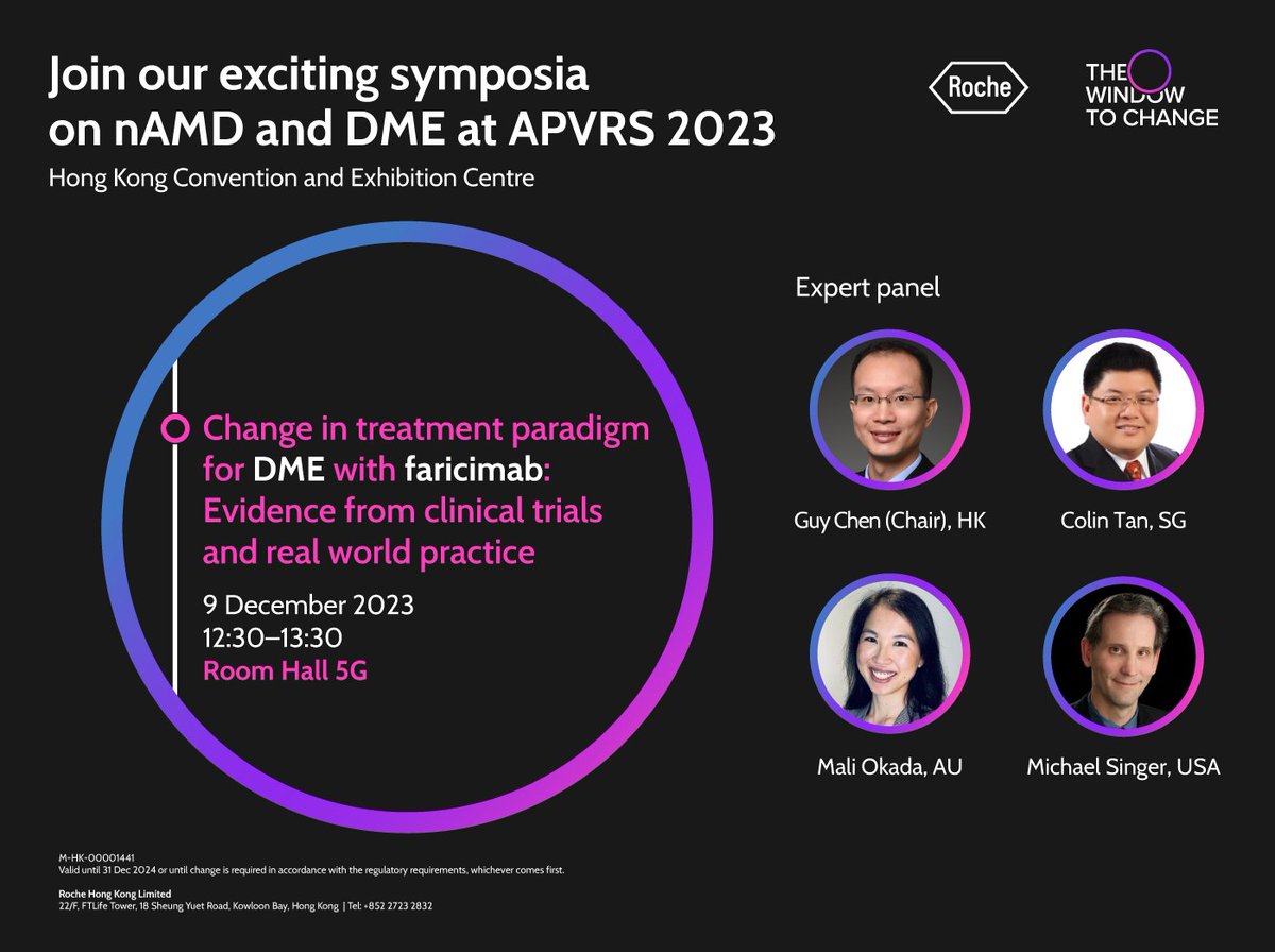 Join the experts on 9th December 12:30-13:30 in Hall 5G at APVRS 2023 and explore the use of faricimab, a dual ANG-2/VEGF-A inhibitor. Achieve anatomical control and provide extended durability for your DME patients.