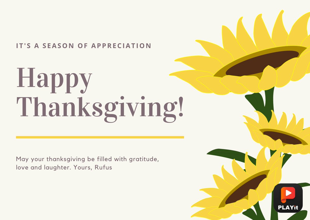 PLAYit_Studio's tweet photo. 🍽️ Happy Thanksgiving from PLAYit! 🥧
🦃 As you celebrate this day of gratitude with loved ones, know that you're an integral part of our PLAYit family. 
🧡May your day be filled with warmth, laughter, and the joy of shared connections.

#thanksgiving2023 #thanksgiving #PLAYit https://t.co/UI7RVWtdAL
