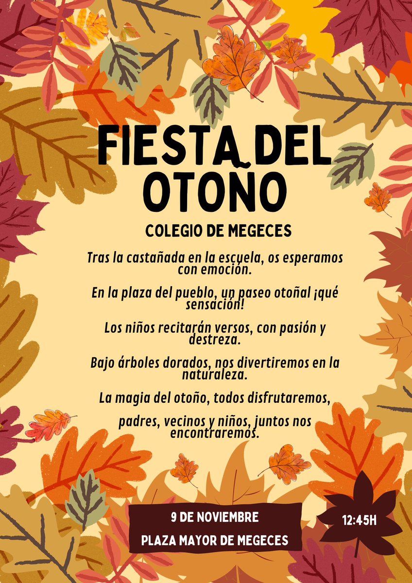 En noviembre celebramos la Fiesta del Otoño 🍁: visitas de la castañera, actividades intergeneracionales, manualidades, decoramos nuestro cole, paseos otoñales, recital de poesías en la Plaza del pueblo… 🌰📝🍂

#escuelarural #otoño2024 

<a href="/educacyl/">Educación JCyL</a> <a href="/cfievalladolid/">CFIE VALLADOLID</a>