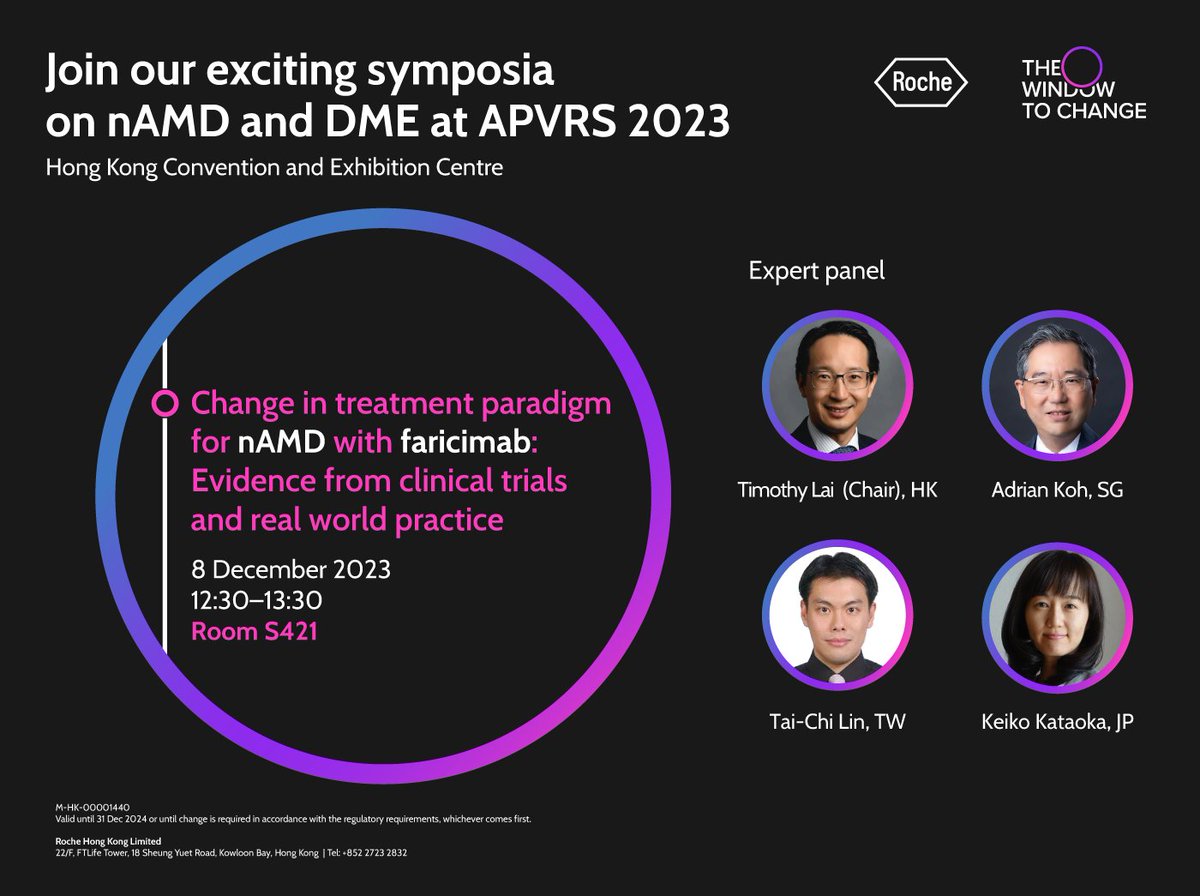Join the experts on 8th December 12:30-13:30 in Room S421 at APVRS 2023 and explore the use of faricimab, a dual ANG-2/VEGF-A inhibitor. Achieve anatomical control and provide extended durability for your nAMD patients.