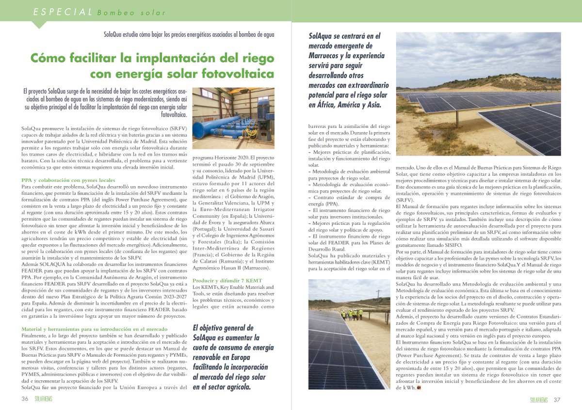 Muy agradecidos @Solarnews por esta publicación en su revista sobre nuestro proyecto.
#SolAqua #solarenergynergy #europa #H2020 #europa #solarirrigation #solarnews
