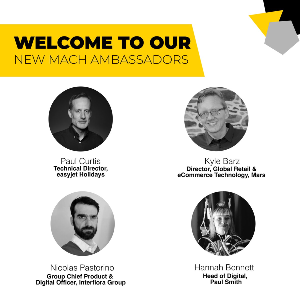 🌟 Introducing our New MACH Alliance #Ambassadors! Meet these innovators transforming the MACH landscape:

👤 Paul Curtis
👤 Kyle Barz
👤 Nicolas Pastorino
👤 Hannah Bennett

Applications for MACH Alliance Ambassadors are now open!
Apply now: machalliance.org/application-am…