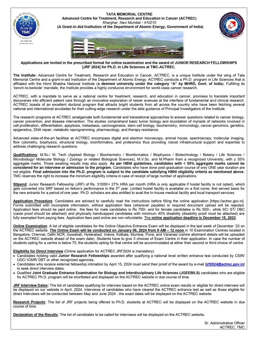 Cancer Research Institute - ACTREC tweet media