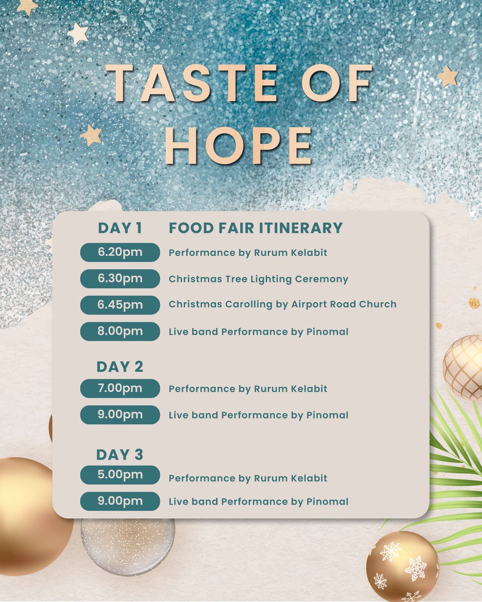 pullmanmiri's tweet photo. Save the dates for the Taste of Hope Christmas Food Fair at Pullman Miri Waterfront!

🌟 Embrace the spirit of the season with our commitment to support and empower our local community.

Kindly be in touch with us via WhatsApp through this link:  https://t.co/QohYlXzfYP https://t.co/swBumfvE2m