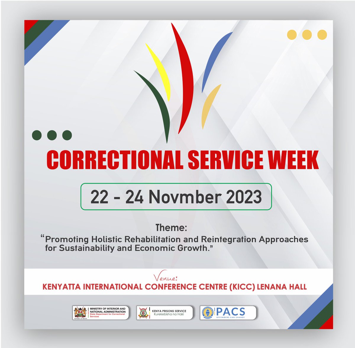 CELSIR_Africa's tweet image. The Inaugural #CorrectionalServiceWeek kicked off on 22/11/23 at KICC &amp;amp; will be on going up to 24/11/23. 
We laud the observance of prisons #aftercare #reintegration #serviceweek. This is a critical and integral program for #returningcitizens, #postincarceration. 1/5