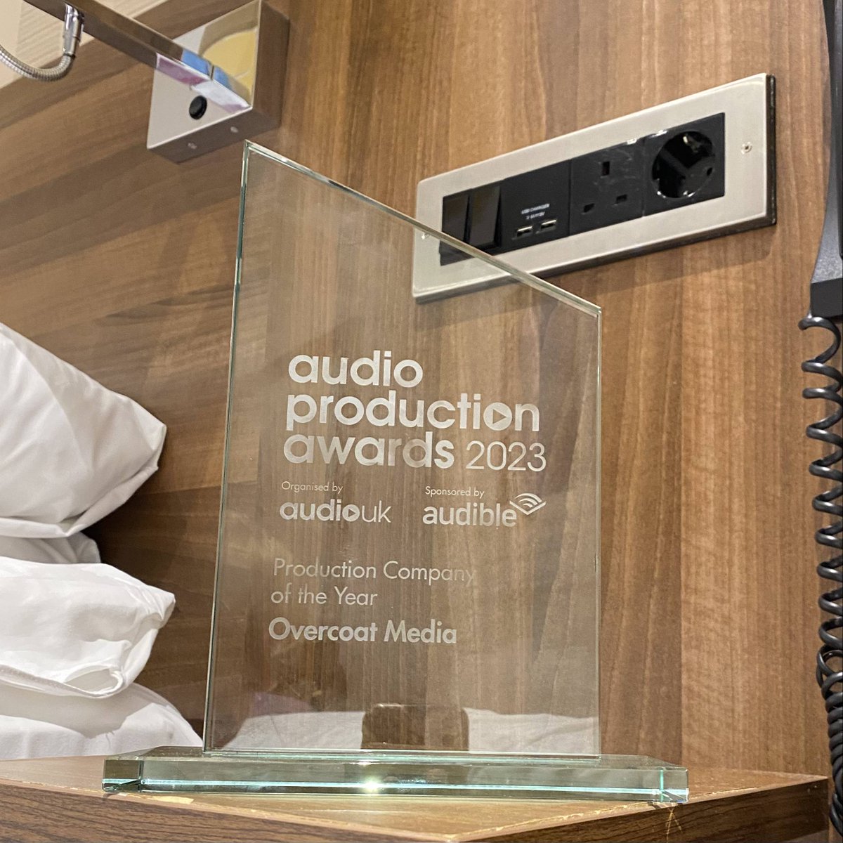 overcoatmedia's tweet photo. Was that all a dream? Wait, no, I woke up in my hotel room this morning with this beside me...
Last night we won Production Company of the Year at the Audio Production Awards! ❤️ https://t.co/Ml8c7Zu6wO