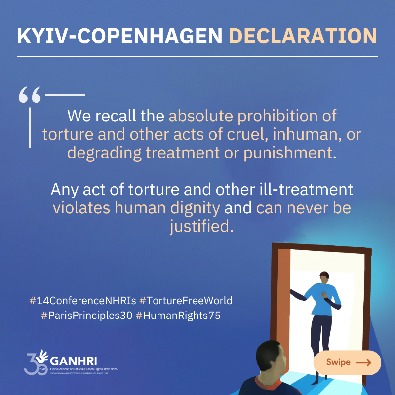 Ganhri1's tweet photo. Torture & other ill-treatment is prohibited under all circumstances, and without exception.
+80 #NHRIs committed to a victim-centered approach in their work by adopting the Kyiv-Copenhagen Declaration at #14ConferenceNHRIs.
Read it now👉https://t.co/4VwwdpjKV2
#TortureFreeWorld