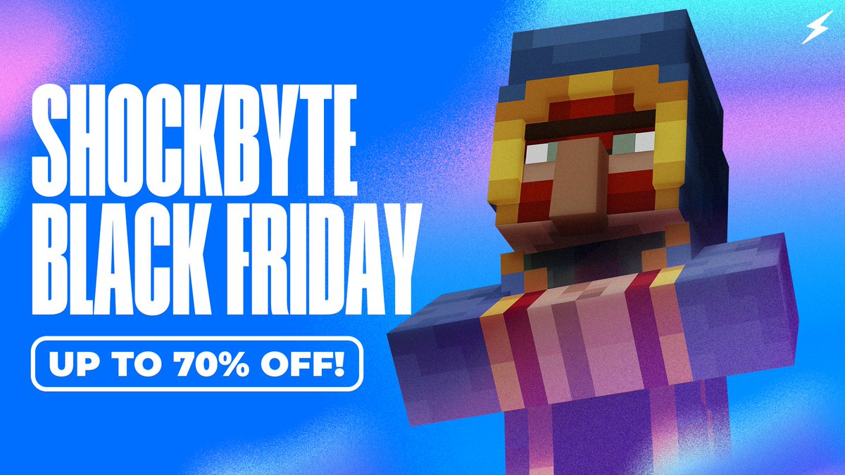 Shockbyte's tweet image. ⚡️GAMERS, ASSEMBLE!⚡️

The SHOCKBYTE BLACK FRIDAY sale is now officially LIVE! 💰

If you want to grab up to 70% off your favourite game servers, head to shockbyte.com/black-friday⚡️

#BlackFriday #Minecraft #MinecraftServers