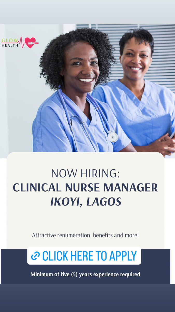 GLOWHealthNG's tweet photo. We are seeking a highly skilled and motivated Clinical Nurse Manager to join our team. 
Location: Ikoyi, Lagos, Nigeria 
Salary:  N150,000 - N180,000 + paid overtime and benefits 
Learn more and apply here ⬇️

https://t.co/1WTYRVihQf https://t.co/gI6Hbc2BMs