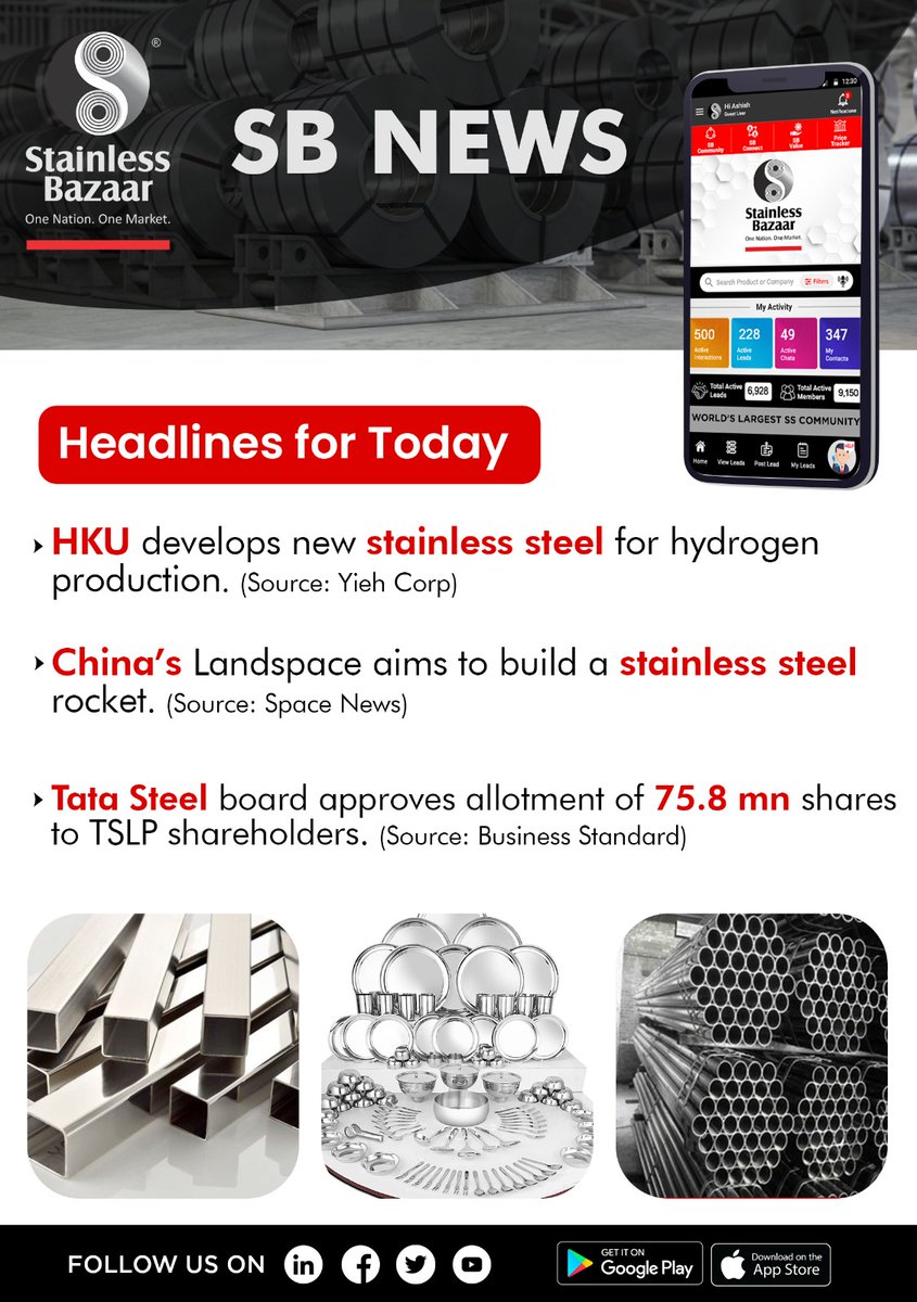 StainlessBazaar's tweet photo. SB News by Stainless Bazaar

1. HKU develops new stainless steel for hydrogen production (Source: Yieh Corp)

Read More: https://t.co/h34ecm1gm5

#SBNews #StainlessBazaar #MSMEs #StainlessSteel #Steel #China #Tata https://t.co/lzU0PLfoXG