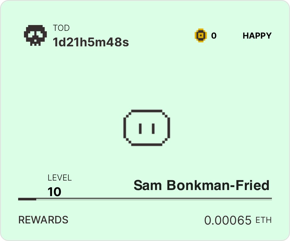 .<a href="/SBF_FTX/">SBF</a> playing <a href="/frenpetonbase/">Fren Pet</a> while in jail 🤣. I hope he doesn’t get bonked in the shower.

Join codes:
fp-sqohikl
fp-cauyga0
fp-88benbg