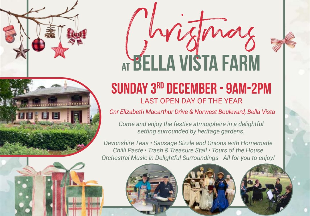Friends of Bella Vista Farm are hosting one more Open Day at the beautiful estate on Sunday December 3rd, adding Christmas festivities to the usual slate of activities available at the farm.

Read more at hillstohawkesbury.com.au/bella-vista-fa…
#bellavistafarm #openday #christmasfestivities