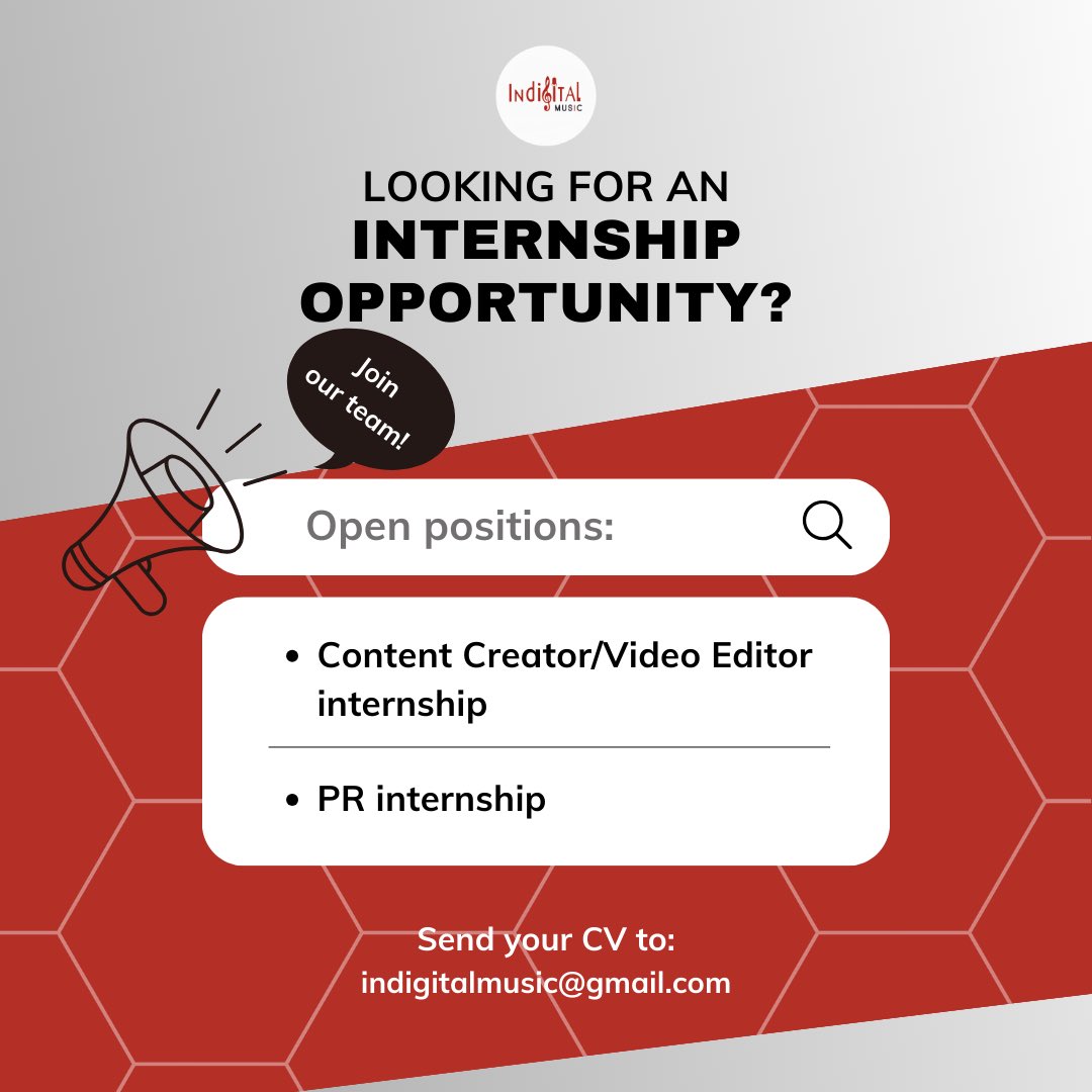 Anda kreatif? Mahukan cabaran? Ayuh sertai kami sebagai platform masa depan. E-melkan resume anda kepada indigitalmusic@gmail.com.

#internship
#contentcreator #videoeditor
#publicrelations #pr
#indigitalmusic
