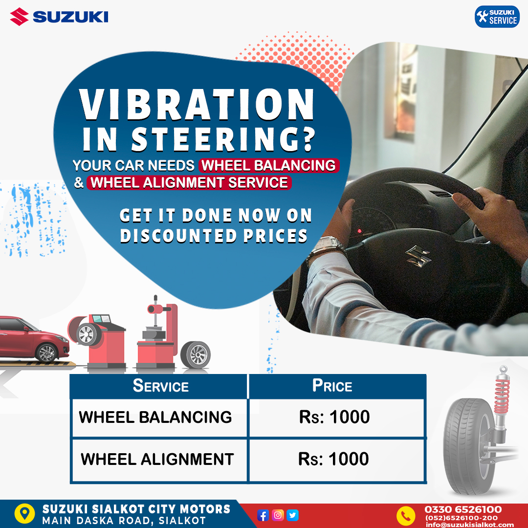 suzukiSialkot's tweet image. Exclusive Discounts on Wheel Balancing &amp;amp; Alignment Services! Schedule your car appointment at Suzuki Sialkot City Motors
Main Daska Road, Sialkot or Call us 03306526100,  (052) 6526100-200 to elevate your driving journey now
#SuzukiSialkotCityMotors #WheelAlignment #WheelBalance