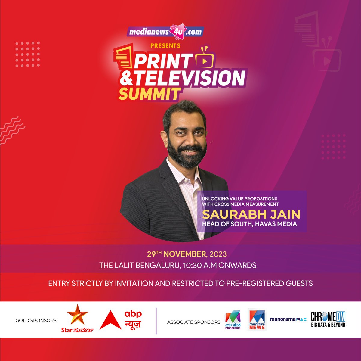 medianews4u's tweet photo. #Printandtelevisionsummit2023  - Meet the Keynote Speaker: @saurabhjainy, Head of South, @HavasMediaIN

Register Now: https://t.co/ReRHXZMwV2 

#Printandtelevisionsummit #massmedia #PrintandTvSummit #marketerawards2023 #marketerawards #cluttercutters https://t.co/nPKVHqhfCL