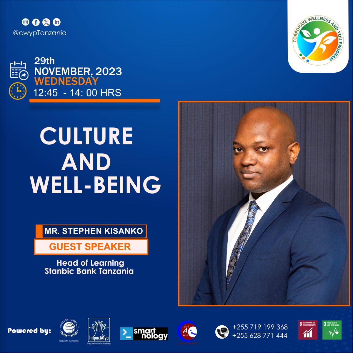 smartnology_'s tweet image. Elevate your well-being with knowledge! 🌟 Join us for a transformative 'Culture and Wellbeing' webinar next week. 🗓️ Secure your spot now through our user-friendly registration portal webinar.smartnology.co.tz #WellbeingWebinar #CultureMatters  @cwypTanzania