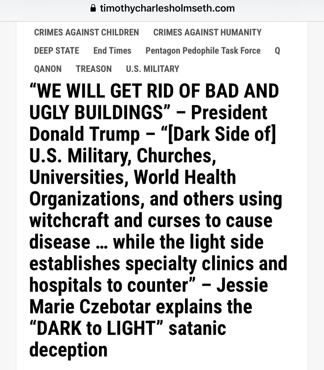 CmnnLw's tweet photo. โผ๏ธTimothy Charles Holmseth infiltrated the plot which was rolled out as a
PSY-OP called โQโ and/or โQAnonโ that uses sorcery to bewitch its readers. โผ๏ธ
#LetJessieSpeak
#TimothyCharlesHolmseth
#PentagonPedophileTaskForce
#Q
#SatanicDeception
#DeepState https://t.co/wxeEbqyYS7