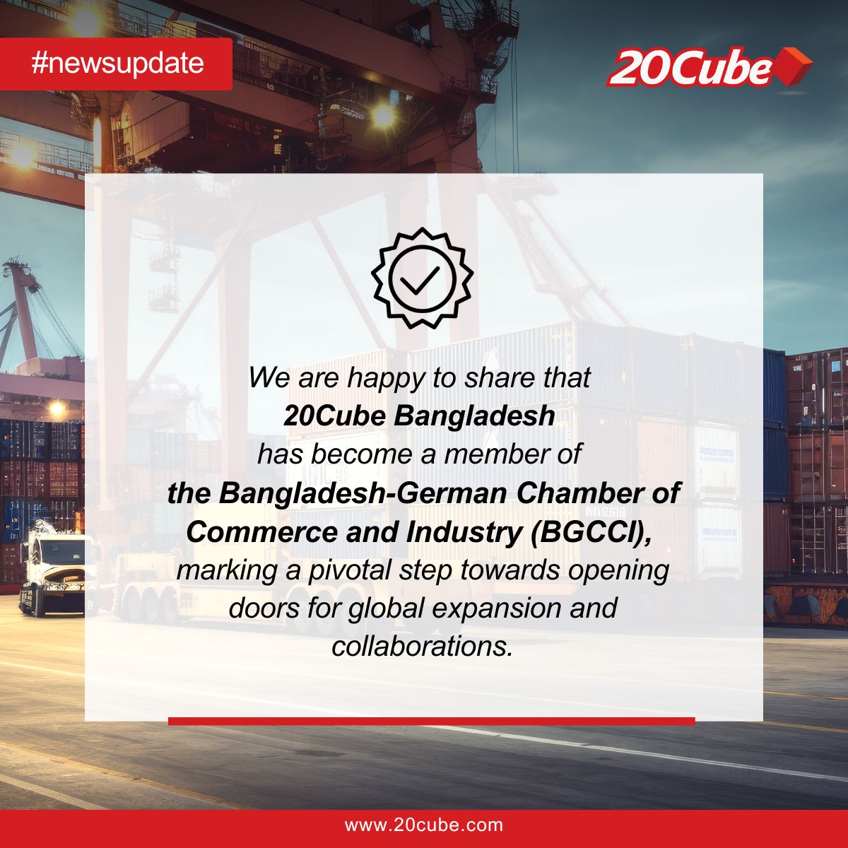 20CubeGroup's tweet photo. Marking a notable step towards global expansion, we are happy to share that 20Cube Logistics Bangladesh has become a member of the Bangladesh-German Chamber of Commerce &amp; Industry.
Read More here: - https://t.co/jEMXMLtIJv
#businessexpansion #20CubeLogisticsSolutions https://t.co/F1mhC2wDgD