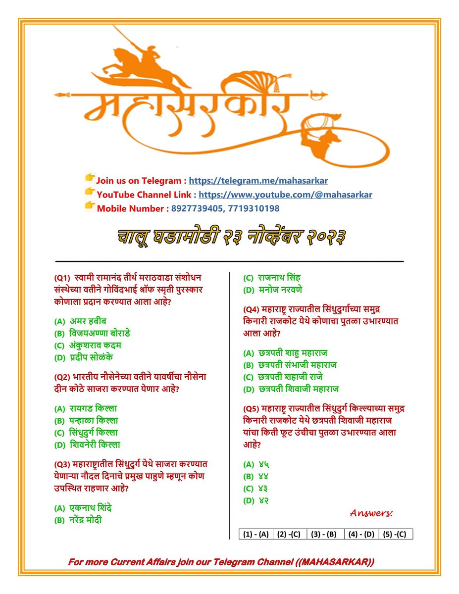 mahasarcoin's tweet photo. Current Affairs 23rd November 2023
For More Questions: https://t.co/Fi0awy8NbA
Join Us on Telegram: https://t.co/DJ6NOnQPXj
Official YouTube Channel Link: https://t.co/EcpNORPm0G

#mahasarkar #UPSC #MPSC #SSC #currentaffairs #gkquestions #todaycurrentaffairs #dailycurrentaffairs https://t.co/Sh4npH7HMZ
