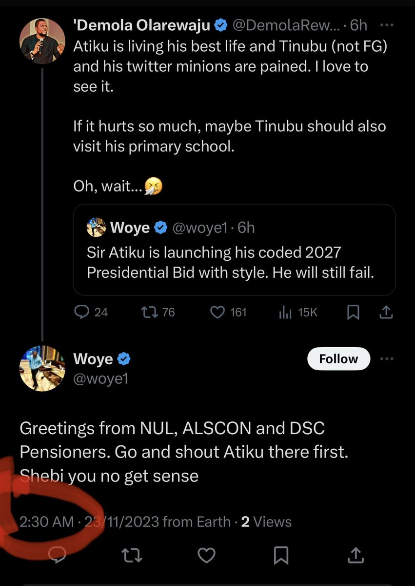 DemolaRewaju's tweet photo. Good morning this morning to every single Nigerian who remembers the name of their primary school and their mates - I’m sure we all slept well.
As for Tinubu (not FG) supporters, may your sleepless nights continue beyond 2.30am daily 😂😂 https://t.co/MB8KW2GCEp