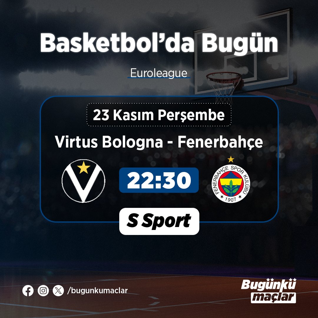 🗣️💭 Basketbol'da Bugün

▪️Euroleague

Virtus Bologna 🆚 Fenerbahçe
🗓 23 Kasım Perşembe
🕢 22.30
📺 S Sport

#basketbol #virtusbologna #fenerbahce #bugunkumaclar #basketball #basketboldabugun #euroleague