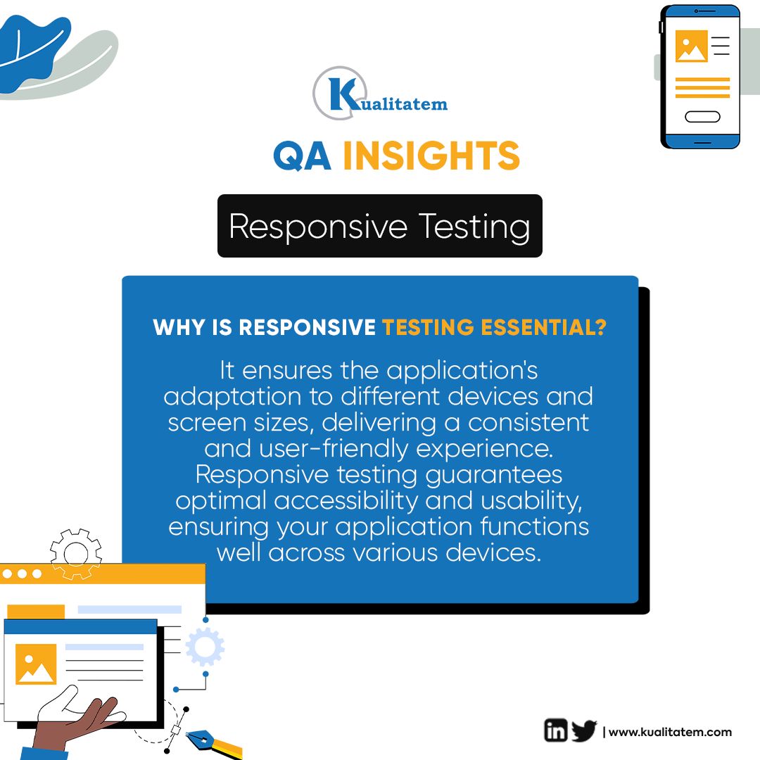 Kualitatem's tweet image. Responsive testing refers to the examination and evaluation of the significance of ensuring that a website or application is able to adapt and perform optimally across various devices and screen sizes. Lets explore its significance.
#responsivetesting #testing #softwaretesting