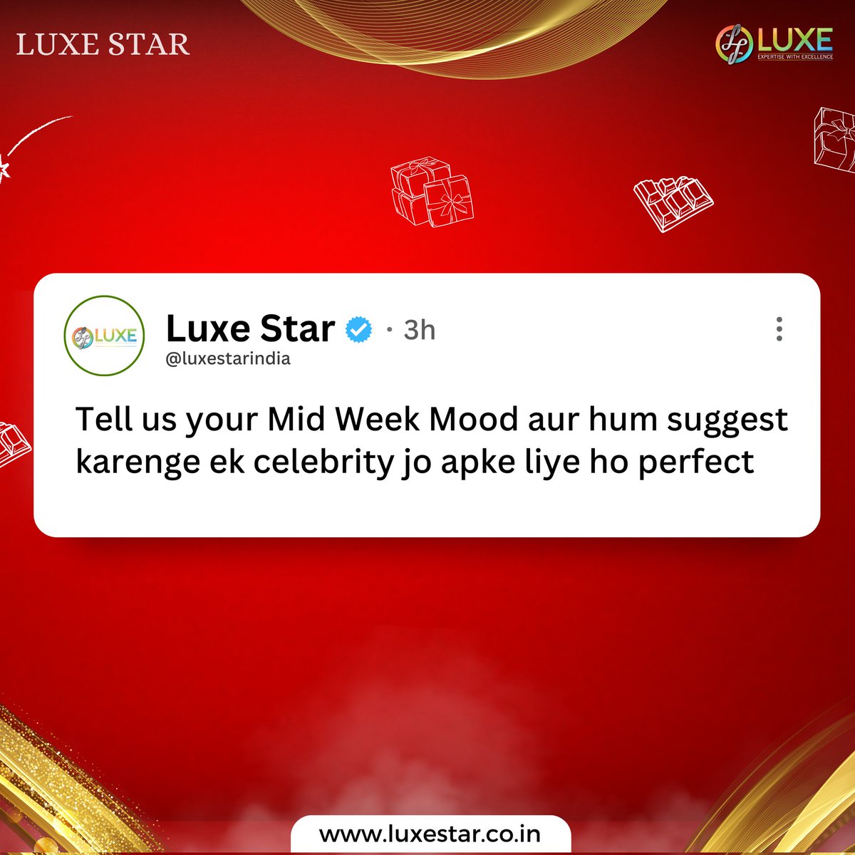 luxestarindia's tweet image. Time for the mid week mood check. Give your attendance in the comment section 👀

Finding a perfect gift for every 
occasion? 👀 Get a personalized video message from your favourite Celebrity for your loved ones. 
#luxestarindia #SquidGame