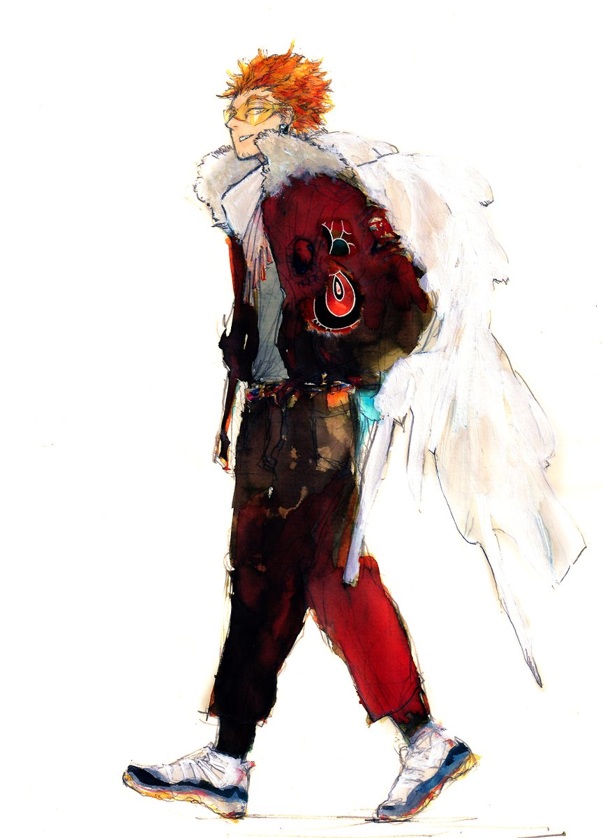 hawks (boku no hero academia) 1boy male focus solo jacket wings fur-trimmed jacket pants  illustration images
