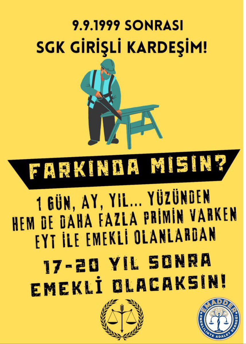 #2000LerAdaletİstiyor #KademeKabineye #KademeliEmeklilikHaktır 
<a href="/isikhanvedat/">Prof. Dr. Vedat Işıkhan</a> <a href="/tcbestepe/">T.C. Cumhurbaşkanlığı</a> <a href="/RTErdogan/">Recep Tayyip Erdoğan</a> <a href="/eczozgurozel/">Özgür Özel</a> <a href="/rprefahpartisi/">Yeniden Refah Partisi</a>