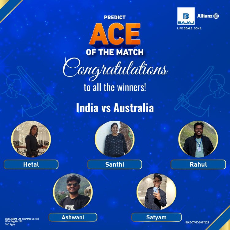 bajajlife_in's tweet photo. #ContestWinners #PredictACEoftheMatch #ManoftheMatch #ICCWorldCup2023 #PredictAndWin #WorldCup #BajajAllianzLife
Bajaj Allianz Life Insurance Co. Ltd.
T&C Apply - https://t.co/VCL4wIGK1k https://t.co/zMfKdZn6B5