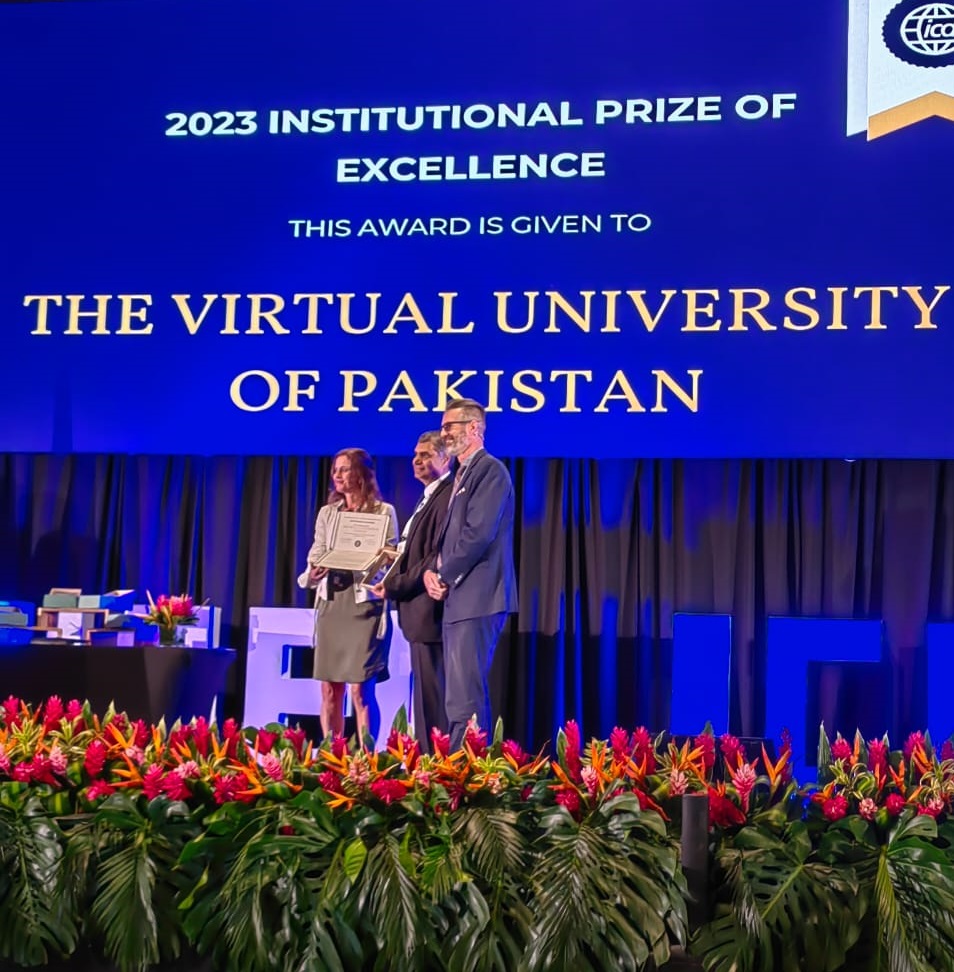 VUPakistan's tweet image. International Council for Open and Distance Education (ICDE) awarded the 2023 ICDE Prize of Excellence to the Virtual University of Pakistan during the 29th ICDE World Conference 2023, held from Nov 6 to 10 in San Jose, Costa Rica. 

#VirtualUniversity #InternationalRecognition