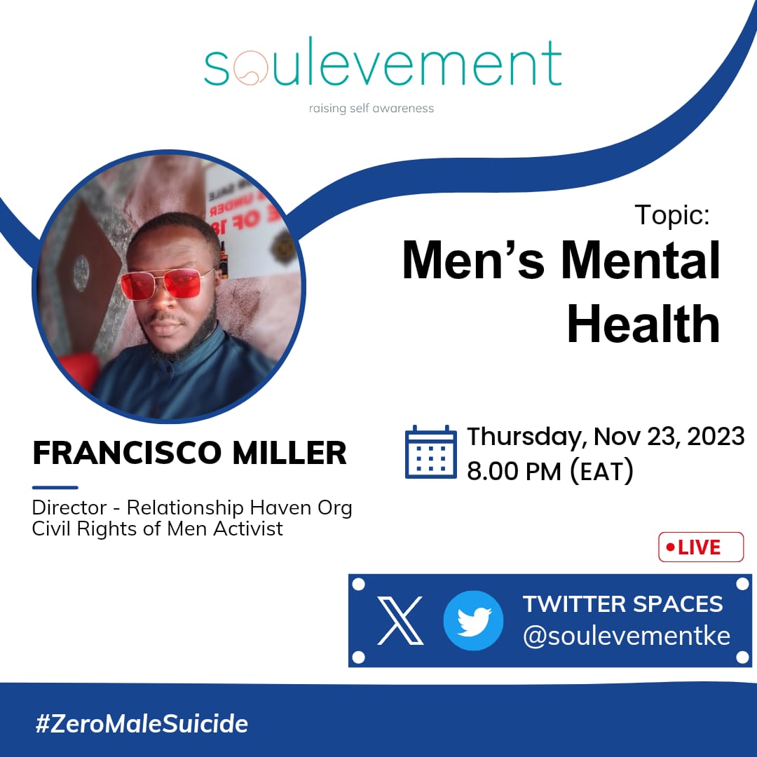 Mongina08's tweet photo. @Soulevement has created a platform to engage more on #zeromalesuicide and have a #talkitout session on Men's Mental Health. Join us and share your insights 
@Kelvinotienoop2
@CISCOMILLER001
@RelationshipOrg
https://t.co/FyHR5IKk9m https://t.co/Ggj6RSfC9Q