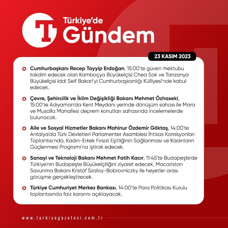 turkiyegazetesi's tweet photo. 🔴 Türkiye'de Gündem | 23 Kasım 2023