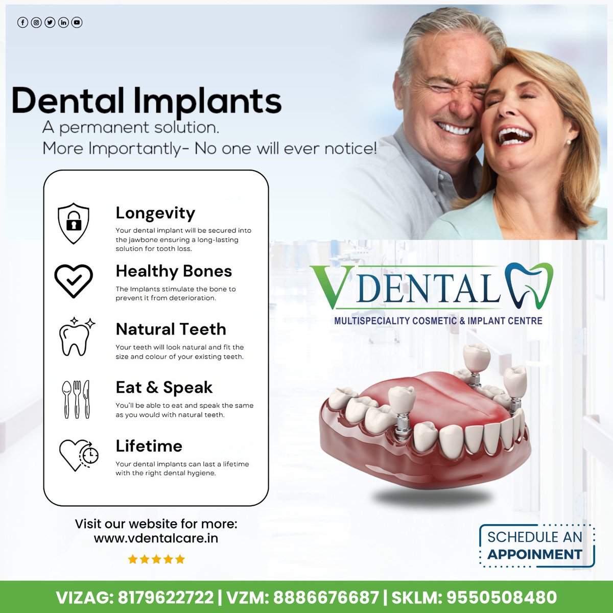 vdentalhospital's tweet image. 💫 Say goodbye to gaps with Dental Implants—a permanent and discreet solution! No one will ever notice, just your radiant smile!

🌟 VIZAG: 8179622722
🌟 VZM: 8886676687
🌟 SKLM: 9550508480

#DentalImplants #PermanentSolution #SmileMakeover #DiscreetDentistry #ConfidentSmile