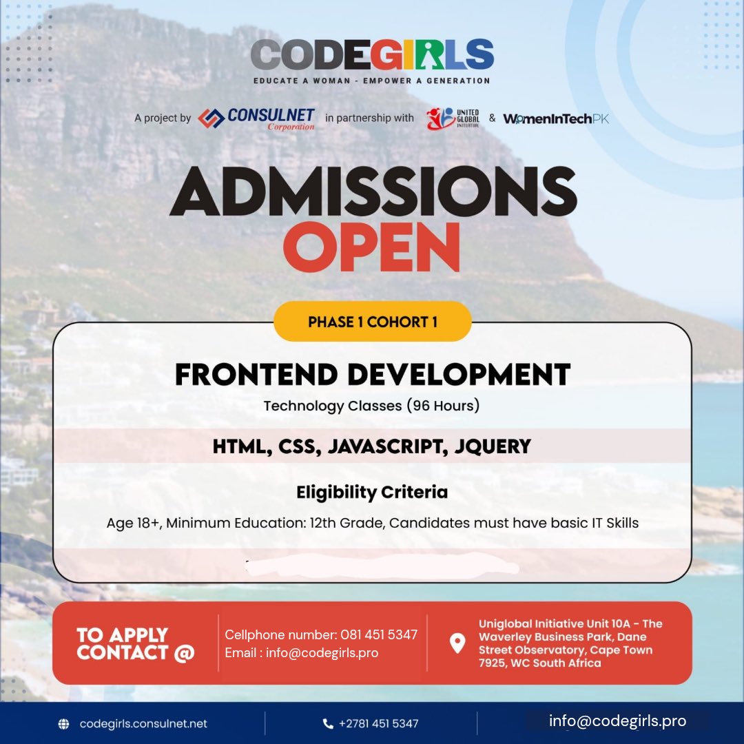 CodeGirls_cpt's tweet image. Our 2024 admissions are OPEN!! Contact us via WhatsApp for the application form . #codegirls
