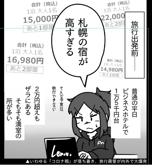 札幌の宿が高すぎるコマでは「札幌の宿が高すぎる」事を説明しています