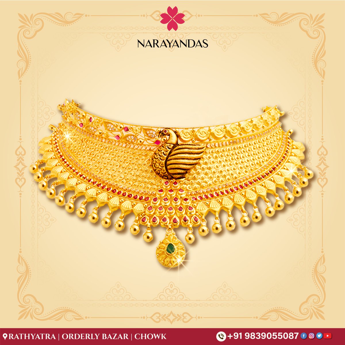 Our choker sets are designed to draw attention and win hearts as a celebration of the beauty of your neckline.
*
Visit our nearby store in Varanasi to book now!.

#ChokerElegance
#NecklaceGlam
#CharmAndGrace
#OpulentAdornments
#elegancedefined 
#narayandasjewellers