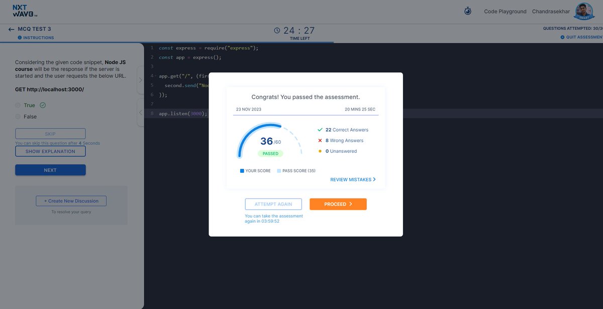 chandukuruvaa's tweet image. Hello Folks
I had completed my Mock Tests > MCQ Test 1,2,3 👨🏻💻
Thanks to @rahulattuluri @sashankreddy07
@girishakash13 @avinashdara @nxtwave_tech
#1hourofcode #Mocktest #mcq #github #ccbphour #complete #nodejs #learning #assignment #node #js #ccbpacademy #nxtwave #ThankYou