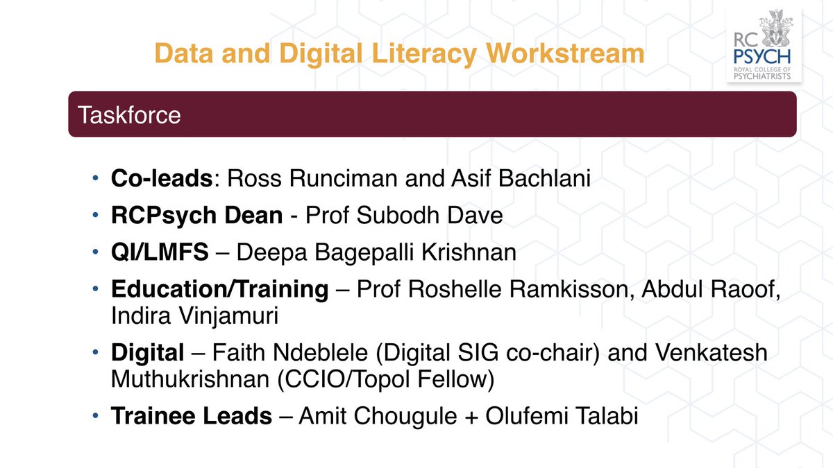 Thank you @rcpsychTrent & @DrShahidLatif 4the opportunity 2speak about @rcpsych #digital & #data literacy competencies. In last month @RuncimanRoss & I d/w this @rcpsychSE @rcpsychLDN @rcpsychNW divisions #datamatters @Nmathew16 @DrMadsBH @HylandDeclan @haltaiar @psychjoh