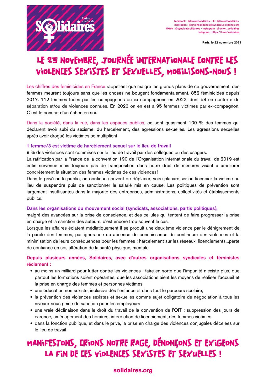 UnionSolidaires's tweet photo. Le 25 novembre, contre les violences sexistes et sexuelles, mobilisons-nous
 https://t.co/c2RZ0mg3v7 https://t.co/GljVeupzwM